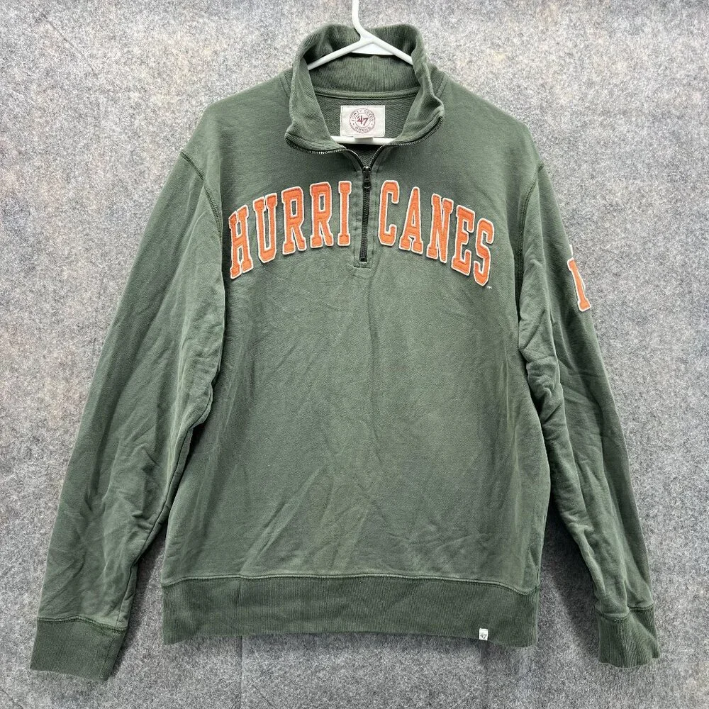 Miami Hurricanes Sweater Men Large Pullover Green 1/4 Zip Sweatshirt VTG 47’ - Picture 1 of 14